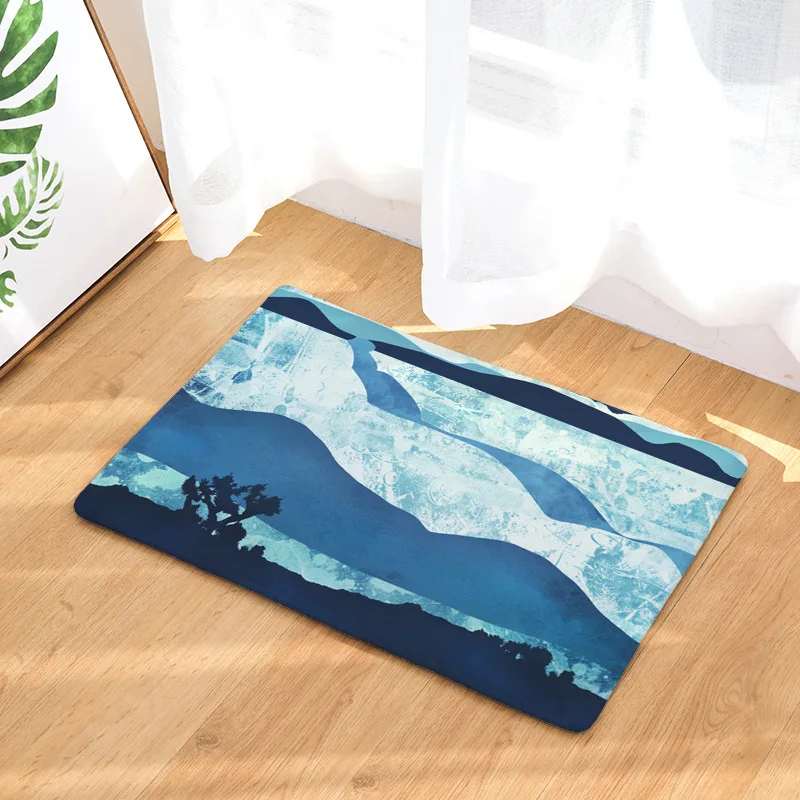 Retro Mountain Landscape Carpets River Sunrise Sunset View Rugs Decor