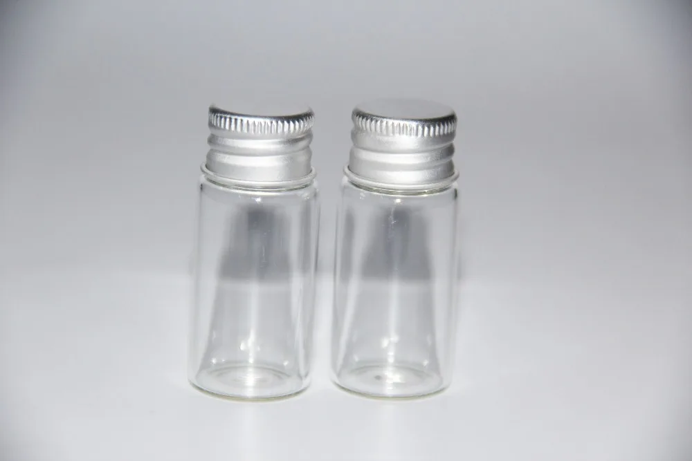 100 pcs 22*50mm 10 ml 유리 병 컨테이너 귀여운 병 나사 알루미늄 캡 알 약 음식 사탕 병 항아리 펜 던 트 웨딩 장식