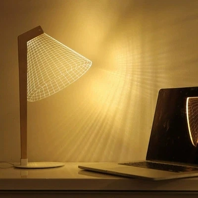 3D эффект стереовидение светодиодный настольная лампа деревянная поддержка акриловый абажур светодиодный свет гостиная лампа для чтения в спальне с USB вилкой - Цвет абажура: D