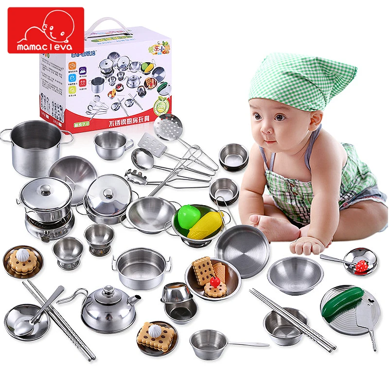 

Kitchen Pretend Play Toys Anti-falling Stainless Steel Simulated Cooking Toy Set Cookware Playset for Toddlers 3 Years +