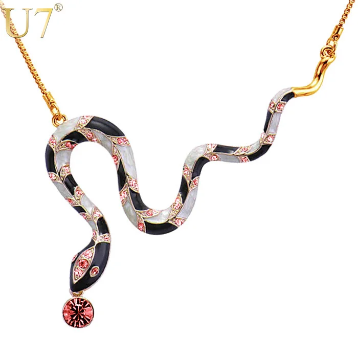 

Big Size Gorgeous Snake Pendant Necklace For Women 18K Real Gold Plated Red Rhinestone Choker Necklaces & Pendants Jewelry P348