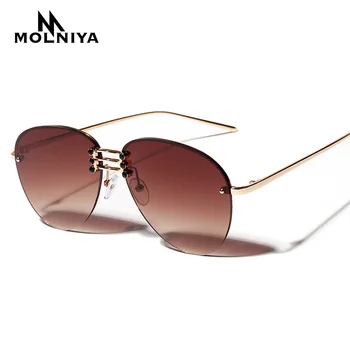 

MOLNIYA NEW Rimless Pilot Sunglasses Women HD Brown Lens lunette de soleil femme 2019 Female Sun Glasses Women Brand Eyewear