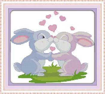 

Rabbit Kiss Cartoon Cross Stitch Cross Stitch Fabric Embroidery Kits 11Ct Printed Embroidery Needlework Diy DMC