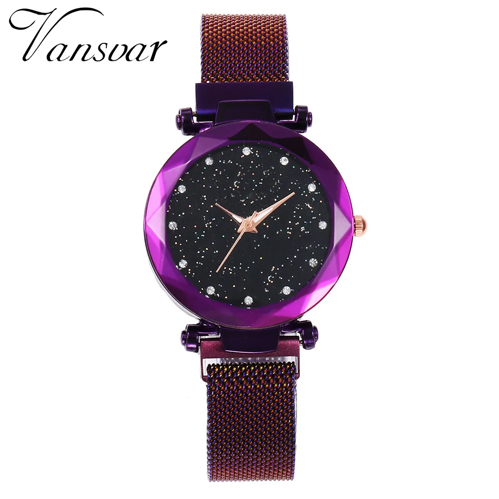 

Hot Fashion vansvar Quartz Stainless Steel Band Mesh Magnet Buckle Starry Sky Analog Wrist Watch New 218
