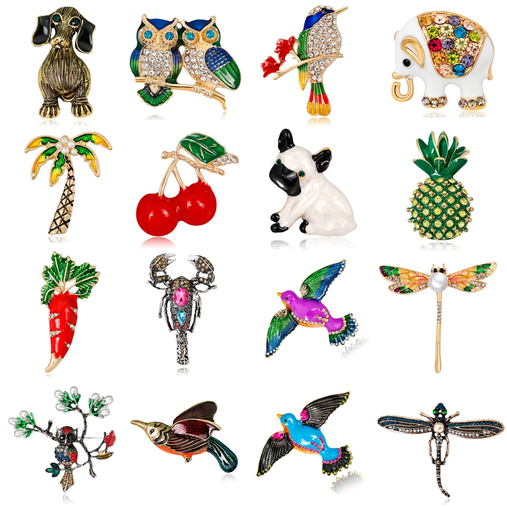 

Enamel Crystal Vintage Dog Bee Owl Dragonfly Brooches for Women Animal Insect Brooch Pin Jewelry Banquet Weddings Accessories