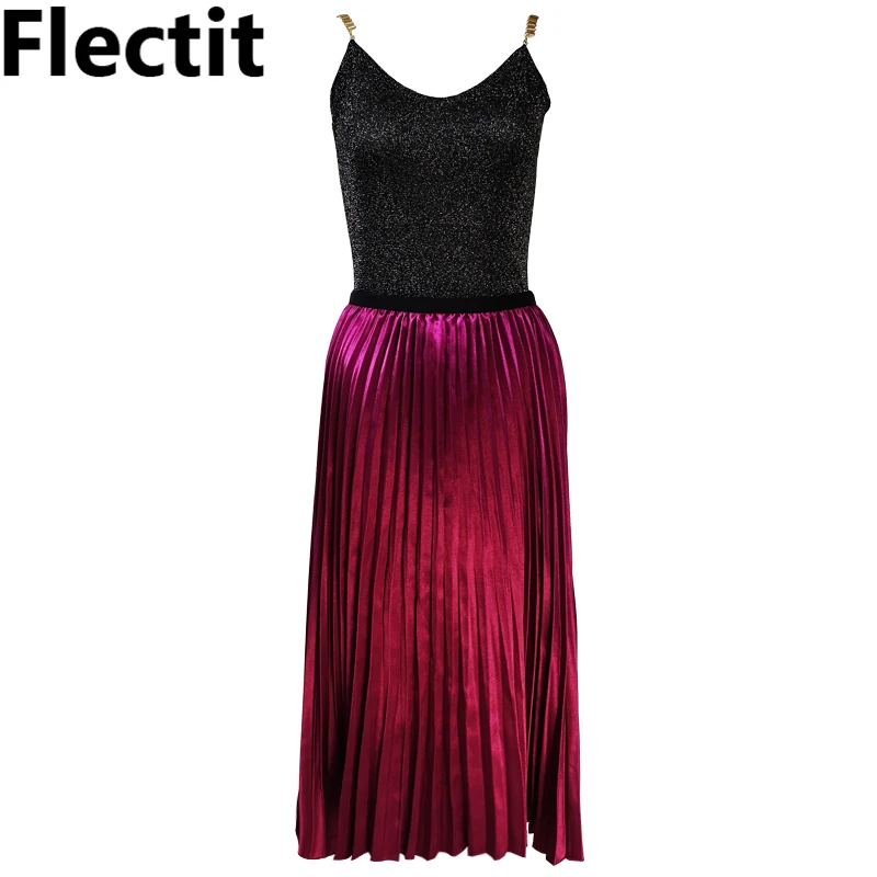 Модный женский костюм Flectit из двух предметов блестящий трикотажный топ без