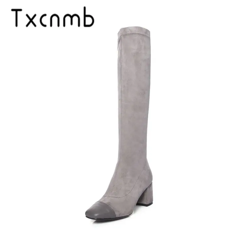 

TXCNMB Boots Women Knee High Boots Genuine Leather Autumn Winter Warm Chelsea Boots Brand Shoes Woman Size 40