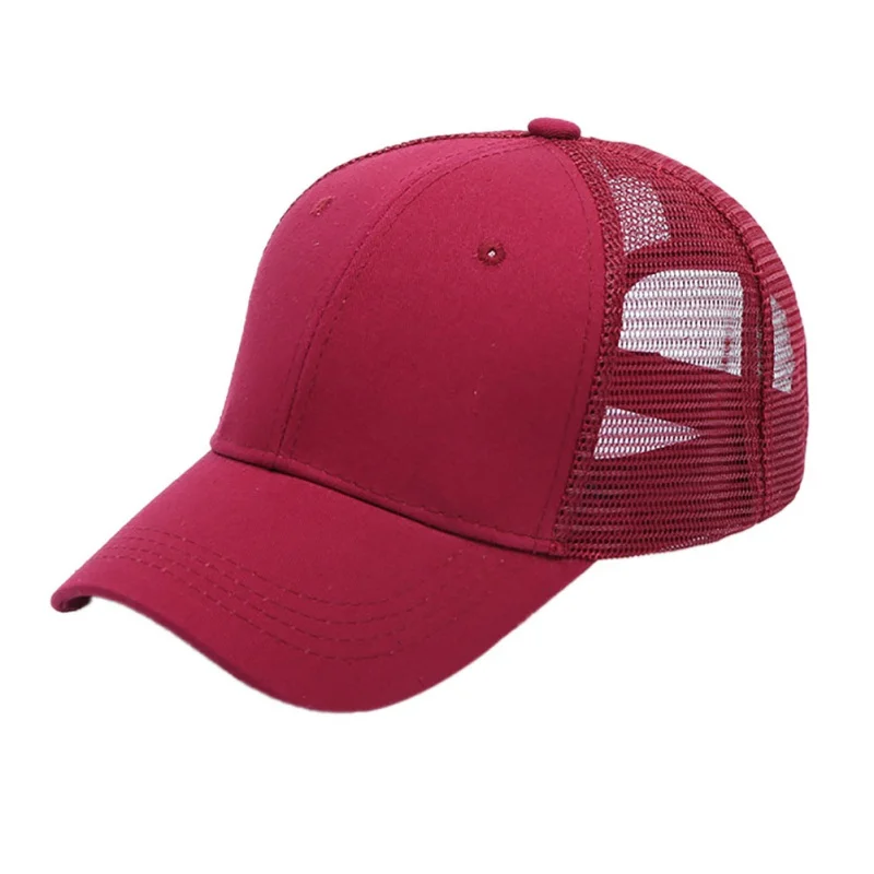 Летняя хлопковая шляпа от солнца бейсболка теннисная Кепка Zama tail Регулируемая сетчатая Кепка Козырек - Цвет: Wine red