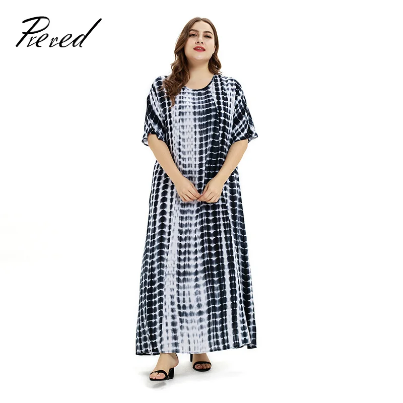 

Casual Summer Long Dress Loose Plus Size Tie Dyed Dresses Ladies 2019 Fine Knit Cotton Comfortable Family Daily