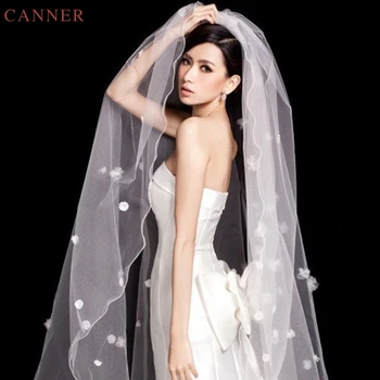 

280cm Appliques Flower Bridal Veils White Cathedral Wedding Veils Long Wedding Accessories C40