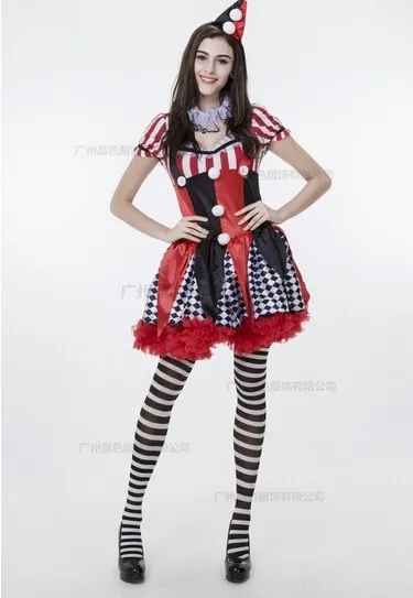 QUGUDUAN Dressheadwear Circus Funny Harley Quinn Costume Women Uniform Female Clown Cosplay Carnival Halloween Black Red Set Costumes -Cosplayware Store
