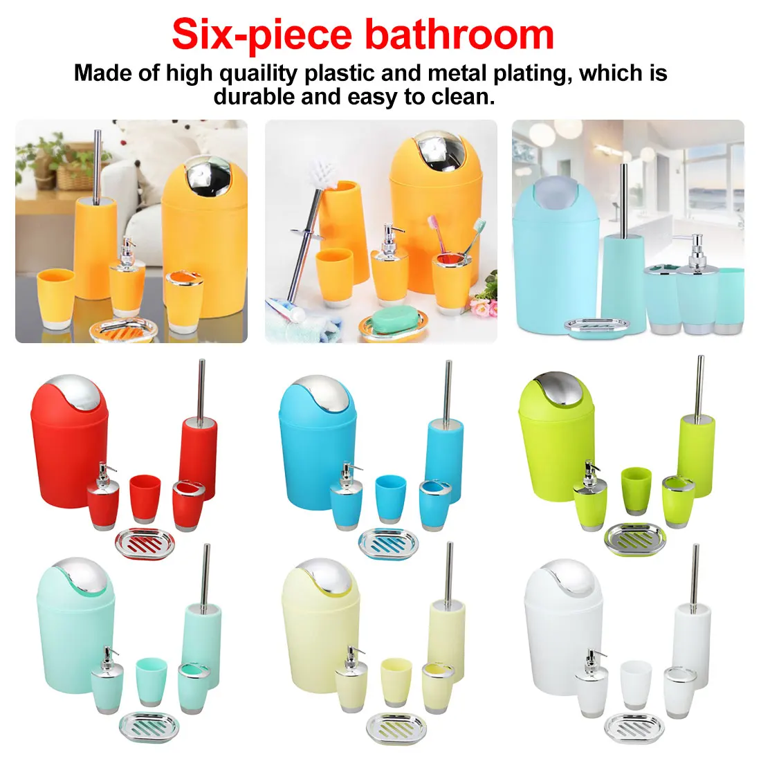Kaufen 6 stücke Bad Abfall Bin Seife Box Wc Pinsel Kunststoff Badezimmer Zubehör Set Waschen Werkzeug Anzug Bad Set Mundwasser Zahnbürste halter Set