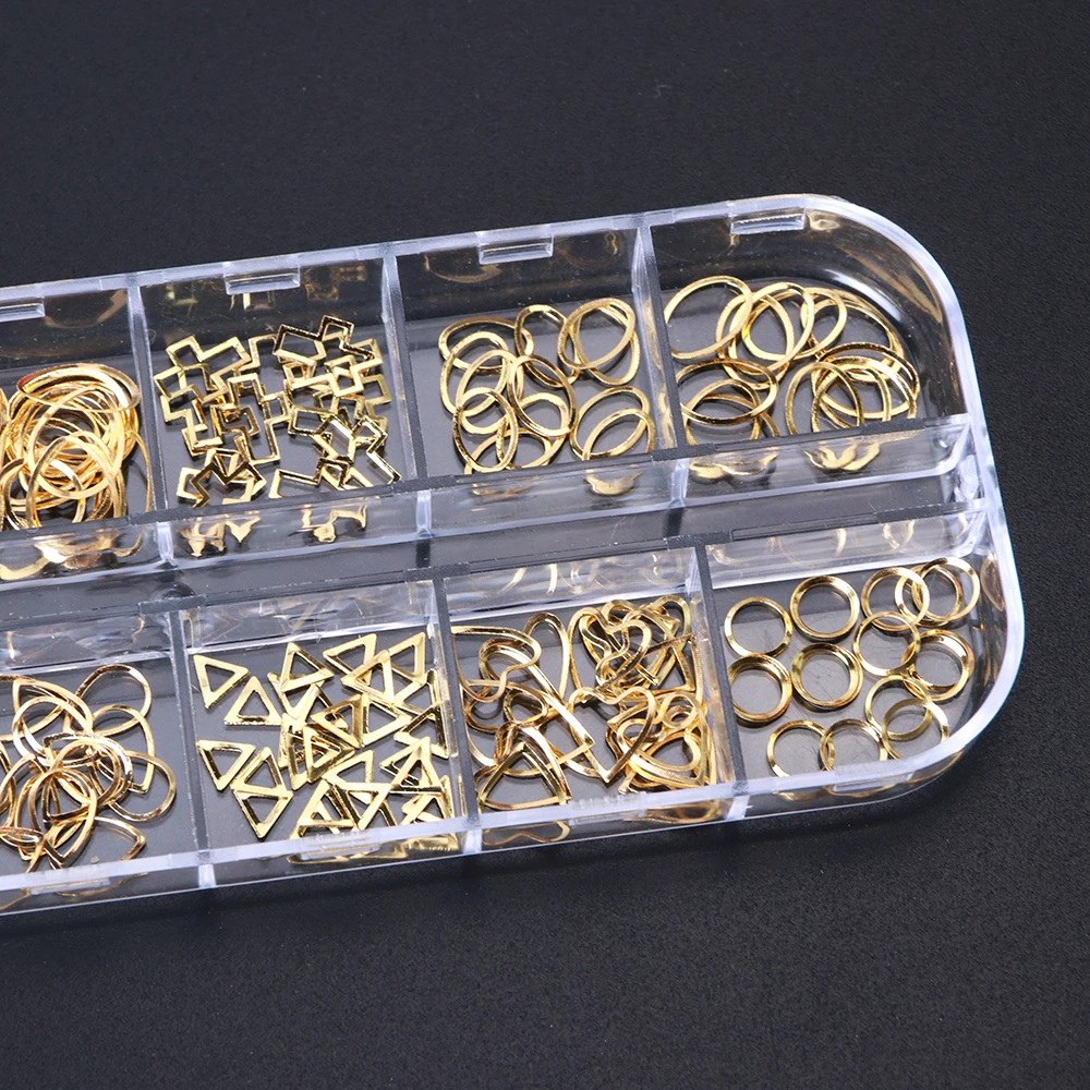 1 чехол золотые наклейки для ногтей пустая металлическая рамка украшения смешанный 3D Треугольники круглой формы в форме сердца заклепки шипы для ногтей ломтик аксессуары для маникюра JI753