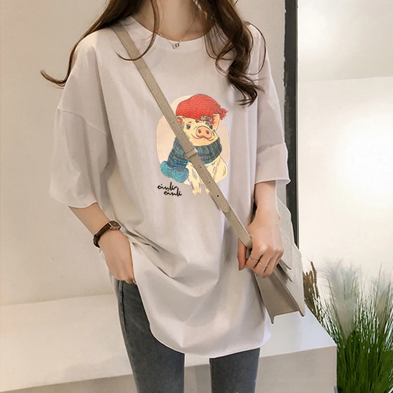 Корейская футболка Ulzzang с мультипликационным принтом новые летние футболки