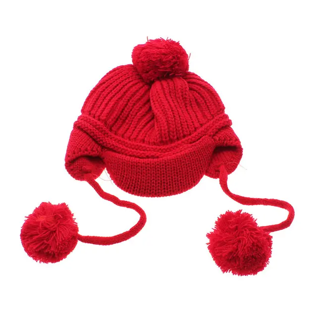 Baby Cap Woolen Knitted Hat Double Balls Fall Winter Warm Keeper Knit