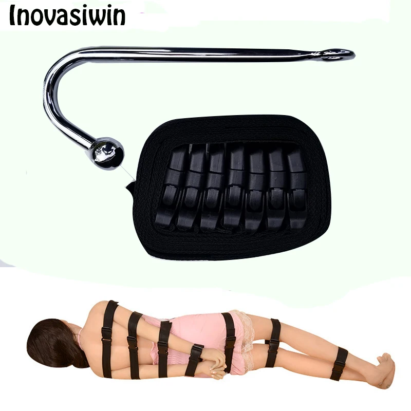  New Widened Black Webbing Bed Tied with Straps with Sexy Bed Bondage SM Adult Games Steel Anal Plug