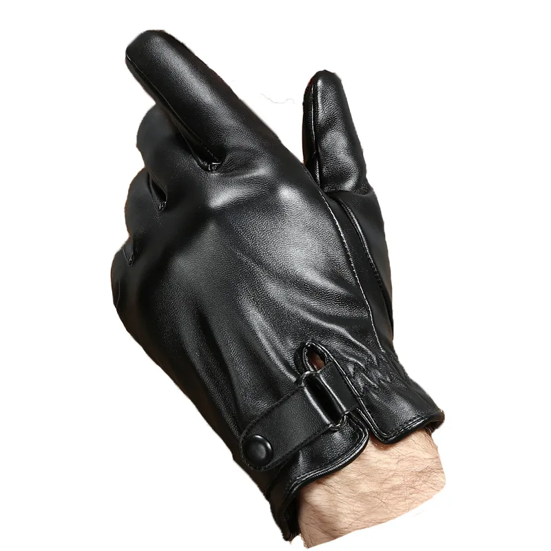 

Touch Screen Leather Gloves Men Sheepskin Winter Driving Thermal Warm Full Finger Black Eldiven Hand Gloves Motorcycle Button