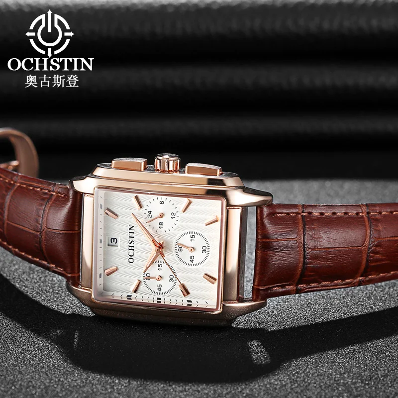  OCHSTIN Military Watch Men Quartz Analog Clock Leather Strap Clock Man Sports Watches Army Relogios