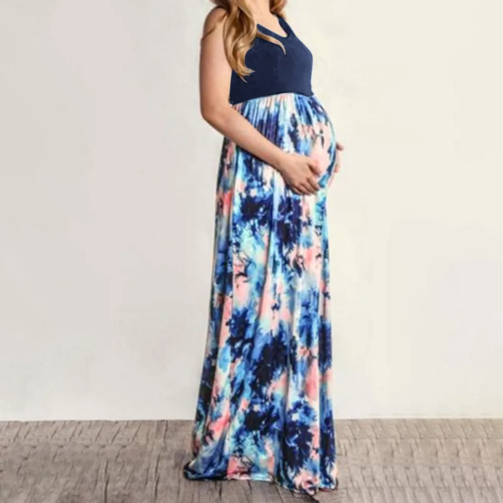

MUQGEW 2019 Summer Pregnant Dress Women Plus Size Maternity Dress Floral Print Long Maxi Dress Sleeveless Holiday Party Dresses