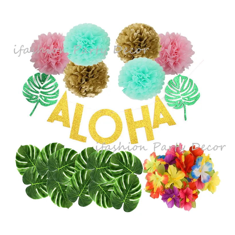 Луоу украшения для вечеринки Aloha баннер тропические Пальмовые Листья хибикус
