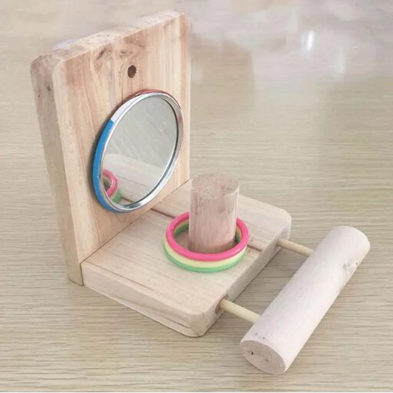 

Bird Mirror,Wooden Bird Mirror With Perch and Bell for Birds Hamsters Parakeets Birds Toys