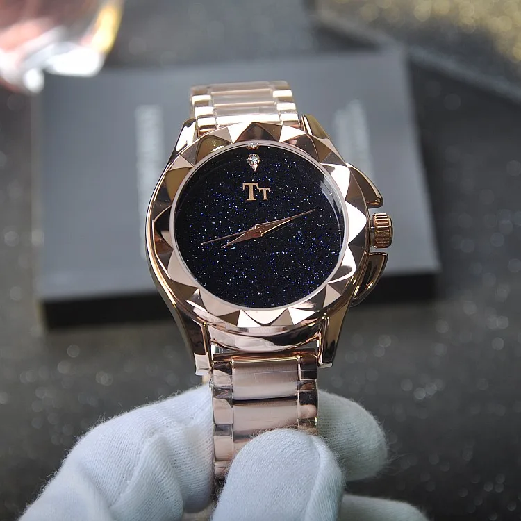 Fashion Women Rhinestone Ladies Dress Quartz Watch Blue Sandstone Stainless Steel Wristwatch reloje mujer montre femme
