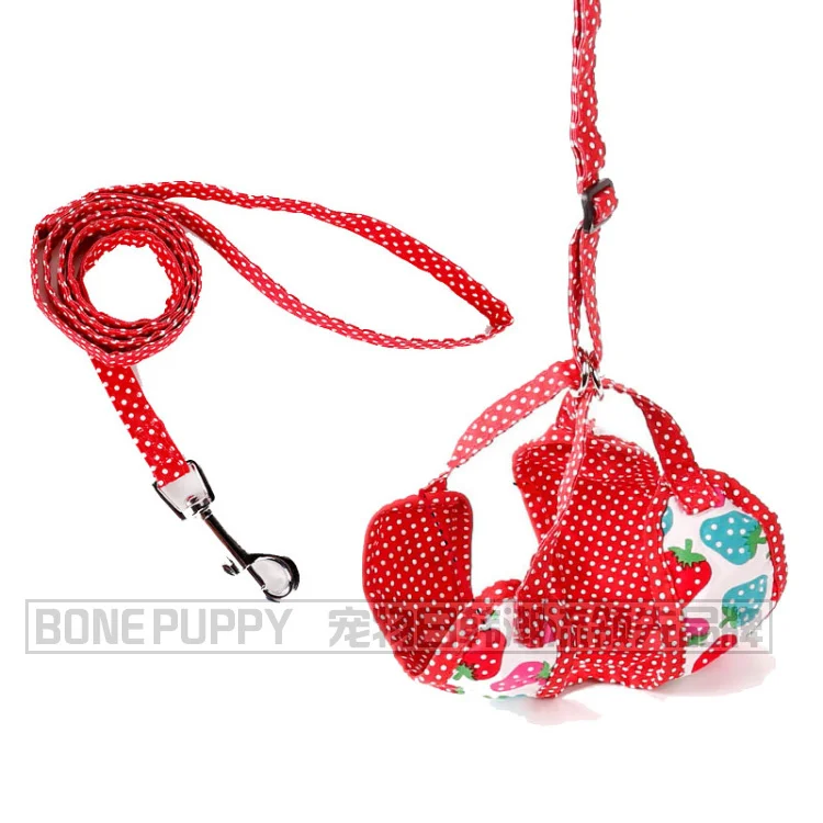 BONEPUPPY мягкий хлопок Клубника Дизайн Pet Поводок для прогулок жгут щенка шлейка для кошек набор - Цвет: White