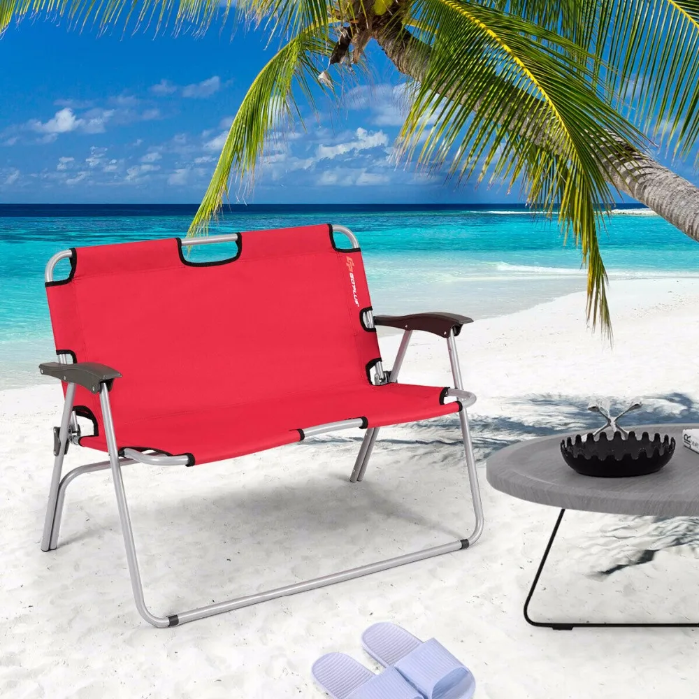 Giantex 2 человек складной кемпинг скамейка портативный Loveseat двойной стул открытый красный OP3774RE
