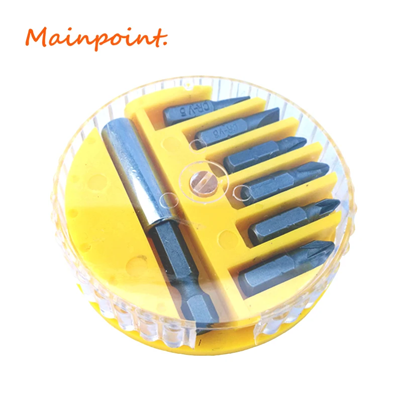 

7Pcs Multi Purpose Screwdriver Bits Set Yellow Code PH PZ Torx Flat Hex Head With Hex Magnetic Holder Mini Box Hand Tools