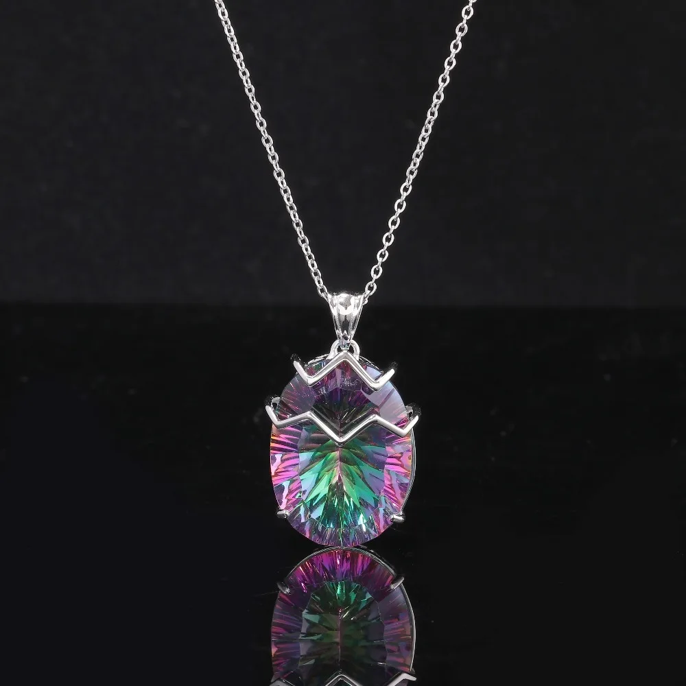 

CiNily Large Rainbow Mystic Stone Pendants Solid 925 Sterling Silver Vintage Bohemian Boho Hyperbole Cocktail Jewelry Female