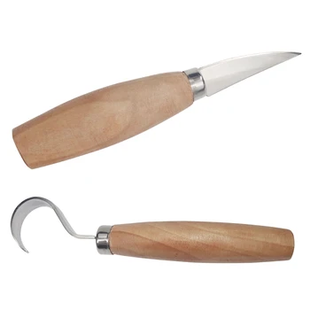 

Hot 2PCS/Set Stainless Steel Woodcarving Cutter Woodwork Sculptural DIY Wood Handle Spoon Carving Knife Woodcut Tools Kit