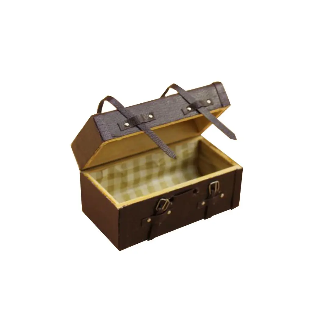 

Feiqiong Vintage Mini Suitcase Miniature Leather Wooden Trunk With Straps Buckles Miniature Toy Decor Craft Retro Mini Suitcase