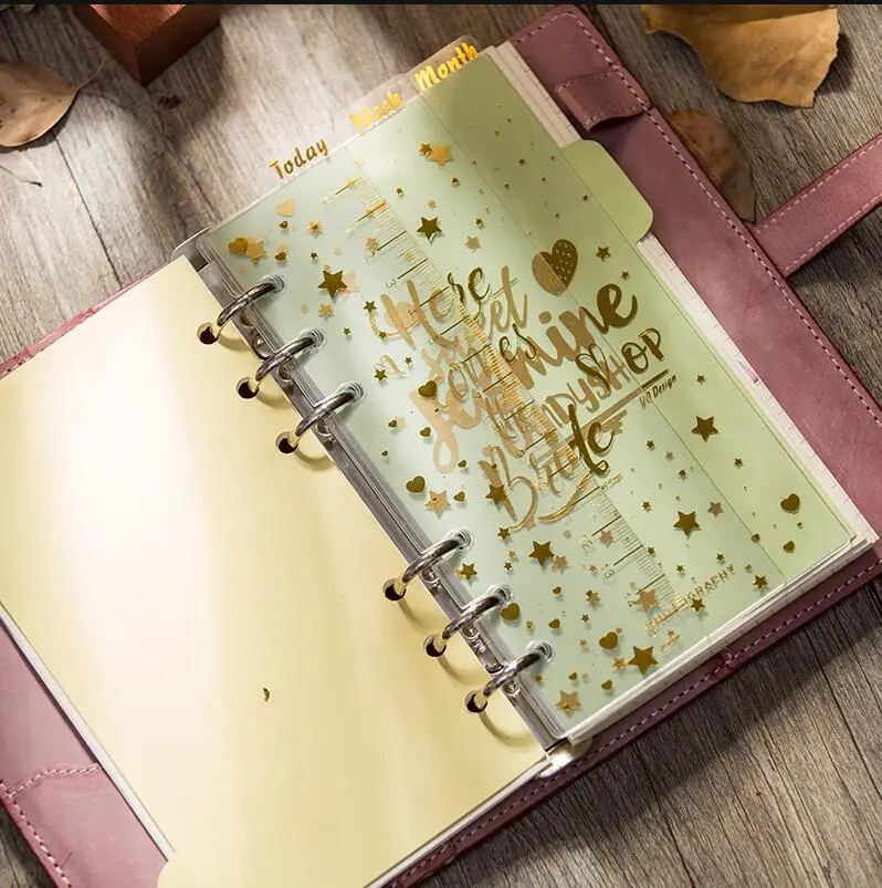 

3pcs Bronzing Today Week Month Index Pages Dividers For Spiral Notebook A6 Planner Accessories Vintage Spiral ruler Stationer