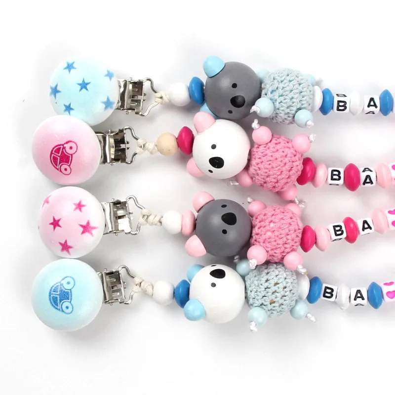 

1pc Personality Wooden Beads Baby Pacifier Clip Chains for Handmade Baby Teething Soother Chain Children Toys Teething Clips
