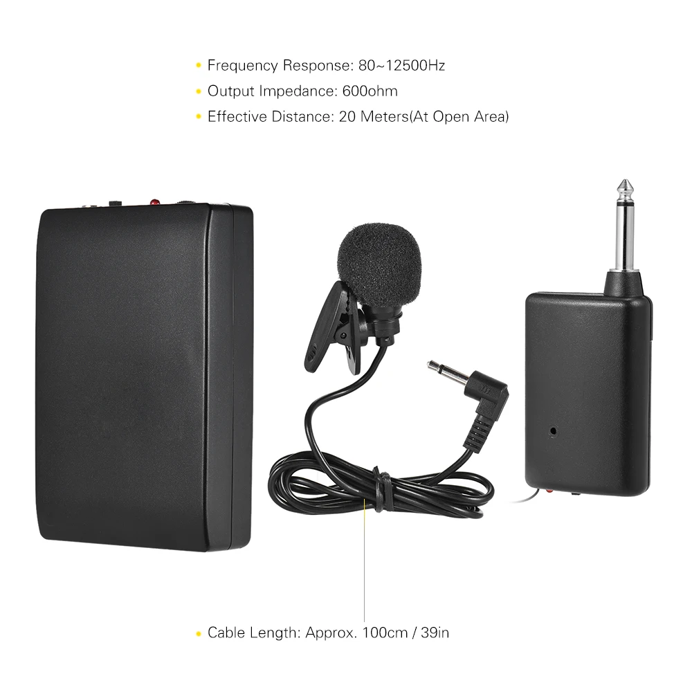 Mini Wireless Clip on FM Microphone Lavalier Mic System