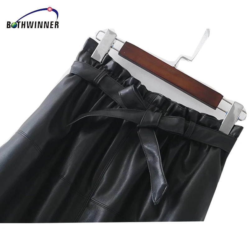 Женская короткая юбка Bothwinner Parperbag кружевная кожаная с высокой талией и карманами