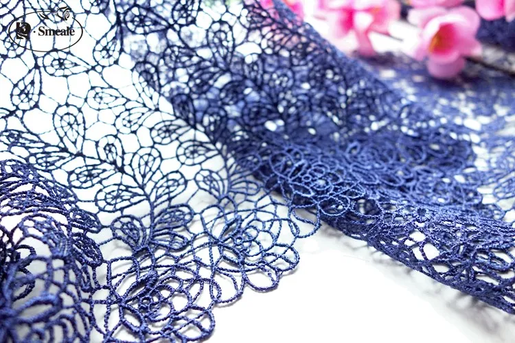 

DIY Navy Water Soluble Lace Fabric Bilateral Embroidery Decoration Garment Accessories Thin wire Lace Trim 18CM Width RS1679