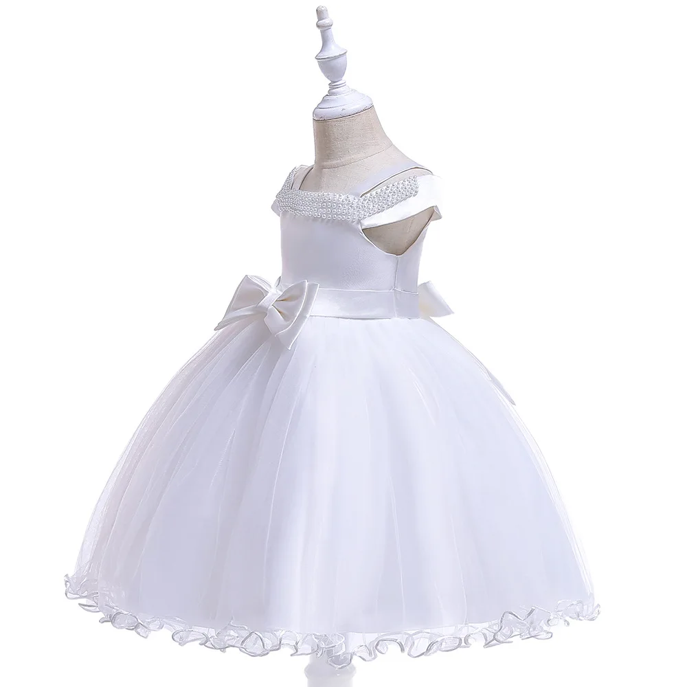 Красивое бальное платье на тонких бретельках; белое платье с цветочным узором для девочек; жемчужное детское платье для девочек на свадьбу; платье для выпускного вечера; Платья для особых случаев;