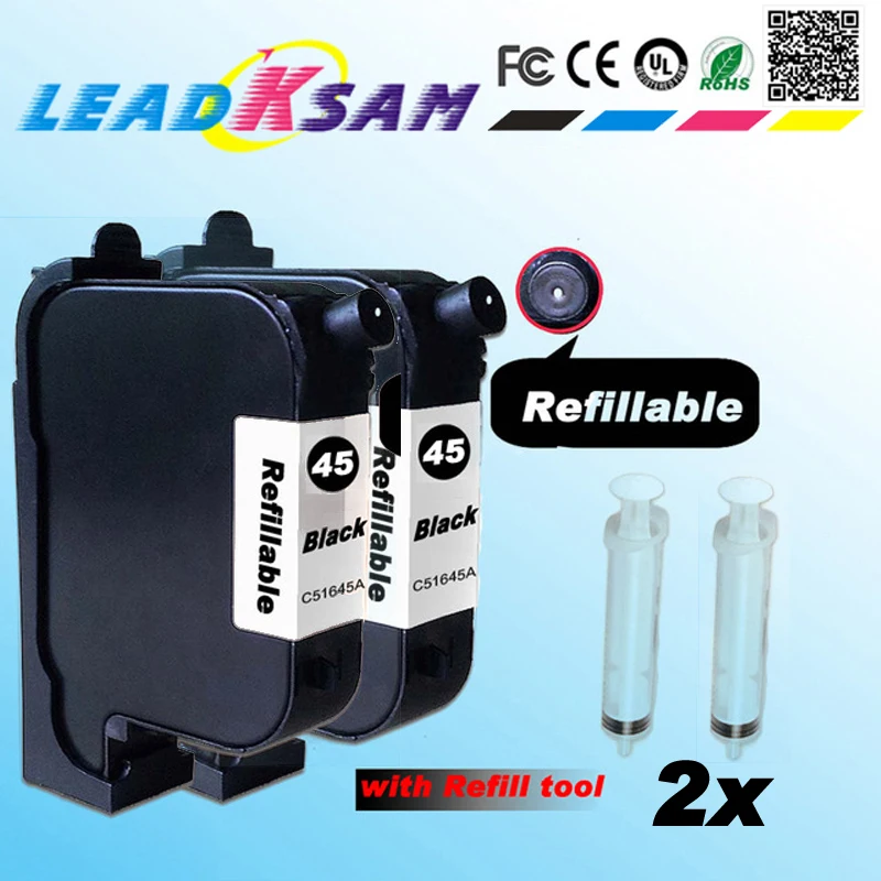 

2pcs 45 black Refillable ink cartridge replacement for hp45 51645A