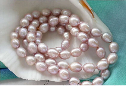 Бесплатная доставка Настоящее 32 "Лаванда Райс пресноводным культивированным жемчугом ожерелье