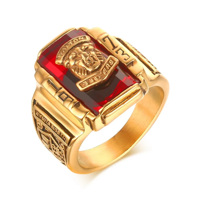 Fashion Mens Rings Gold-color Stainless Steel 1973 Walton Tiger High School Class Ring Geometric Design Black/Green/red/blue