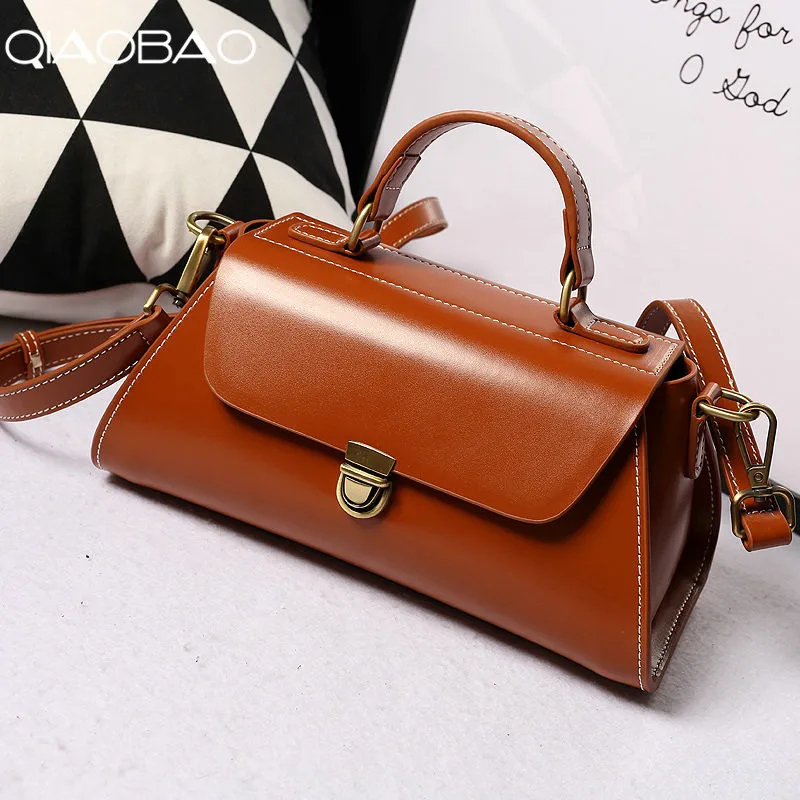 

QIAOBAO Brand Genuine Leather Luxury Bag 100% Real Cow Leather Elegant Multi Functional Big Shoulder Bags For Women