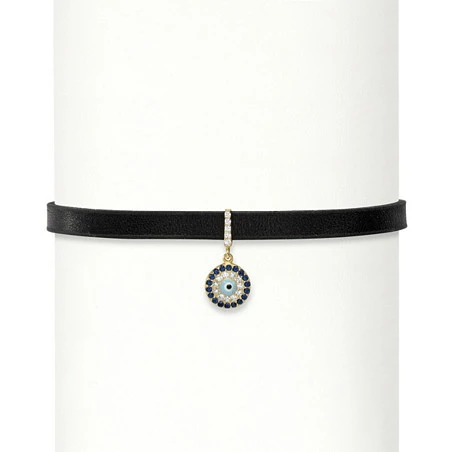 Palm Beach Jewelry 59505 13-15 in. 0.15 TCW Blue & White Cubic Zirconia 14K Yellow Gold Over Sterling Silver Halo Charm Choker Necklace