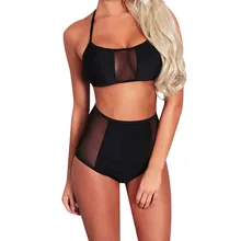 Купальники бикини женщин Бандаж пуш-ап мягкий Кросс-ремешок на шею Highwaist купальник Пляжная Майо де бейн роковой купальник biquin