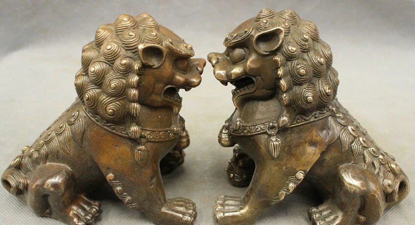 

song voge gem S3204 Chinese Bronze Copper FengShui BeiJing Guardian Evil Door Fu Foo Dog Lion Pair