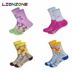 LIONZONE 2018 осень новый цветочный дизайн женские счастливые носки прилив бренд креативные иллюстрации спортивные хлопковые носки