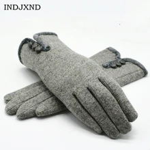 INDJXND зима модные наручные перчатки кашемир открытие 3 пуговицы Осенние варежки женские теплые перчатки полный палец высокое качество