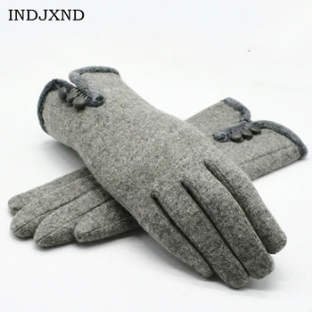 

INDJXND Winter 2020 Fashion Wrist Gloves Cashmere Opening 3 Buttons Autumn Mittens Womens Warm Gloves Full Finger High Quality