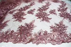Розовый вышитые африканские бисером кружевной ткани Материалы люкс для французского кружева с камнями французский тюль кружева ткани JLN85