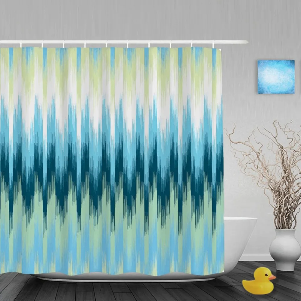 Abstract Green Seamless Bathroom Shower Curtain Zigzag Pattern Decor